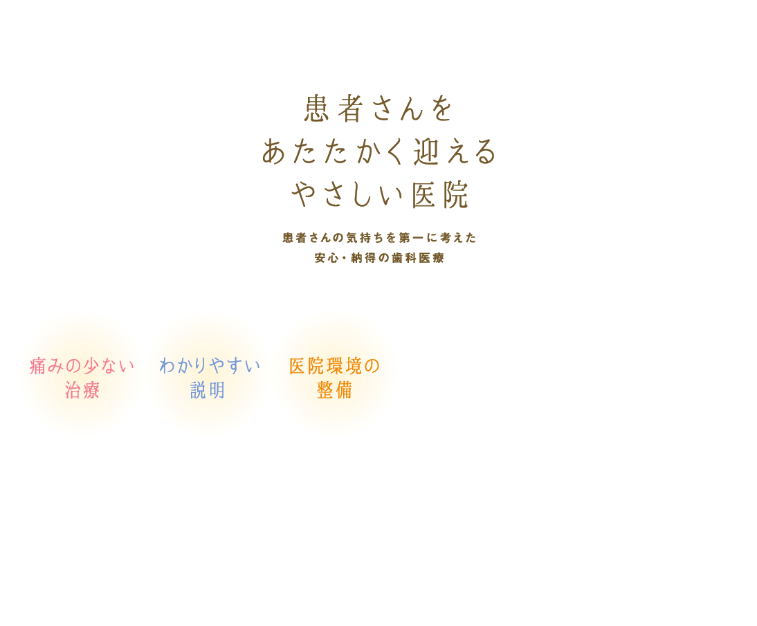 患者さんをあたたかく迎えるやさしい医院　患者さんの気持ちを第一に考えた安心・納得の歯科医療